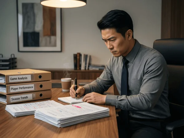 Persona analizando estadísticas de tenis en documentos