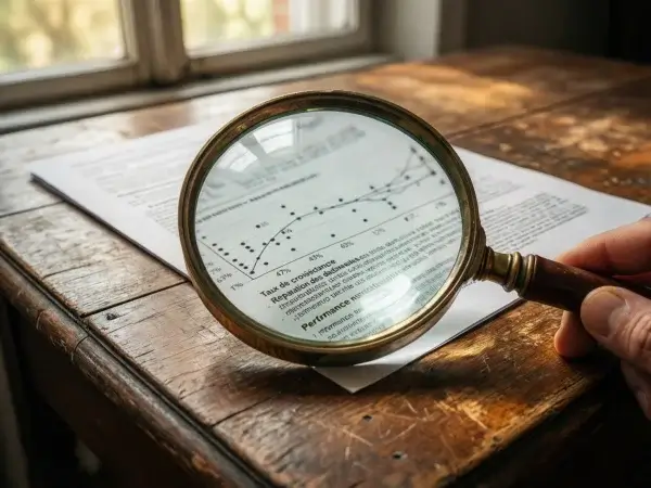 Lupa sobre documento con datos y porcentajes